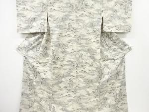 アンティーク　抽象庭園模様織り出し十日町紬着物